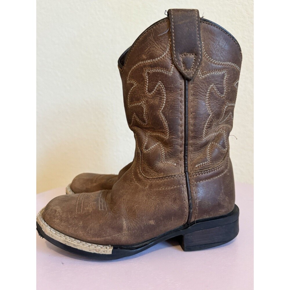Roper Unisex Kids Western Cowboy Boots Brown Leather Pull On Embroidered US 10